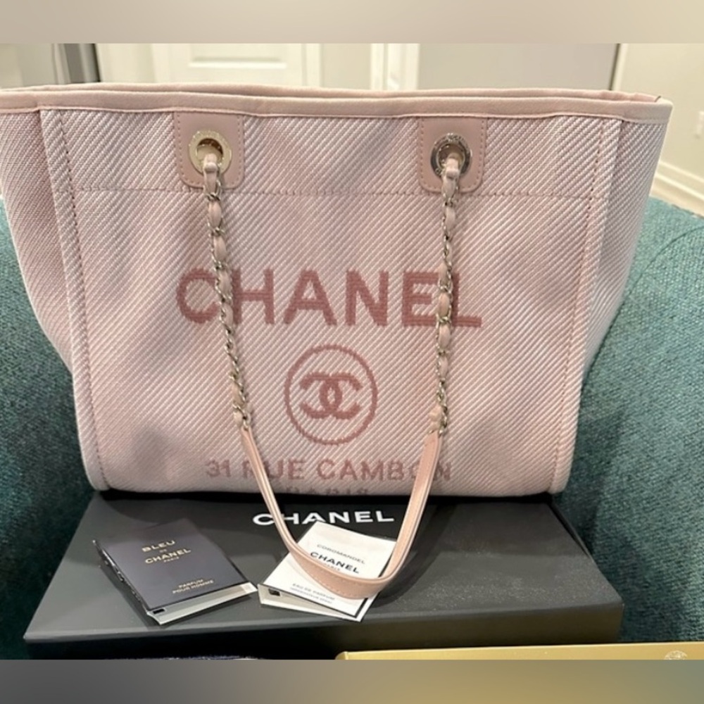 CHANEL pink canvas tote bag